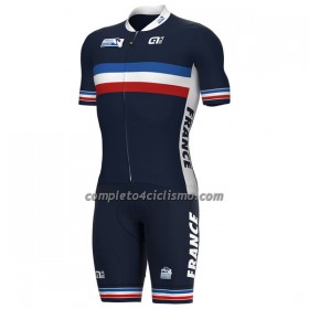 Completo Maglia + Pantaloncino con bretelle 2022 Nazionale Francia Manica Corta Blu